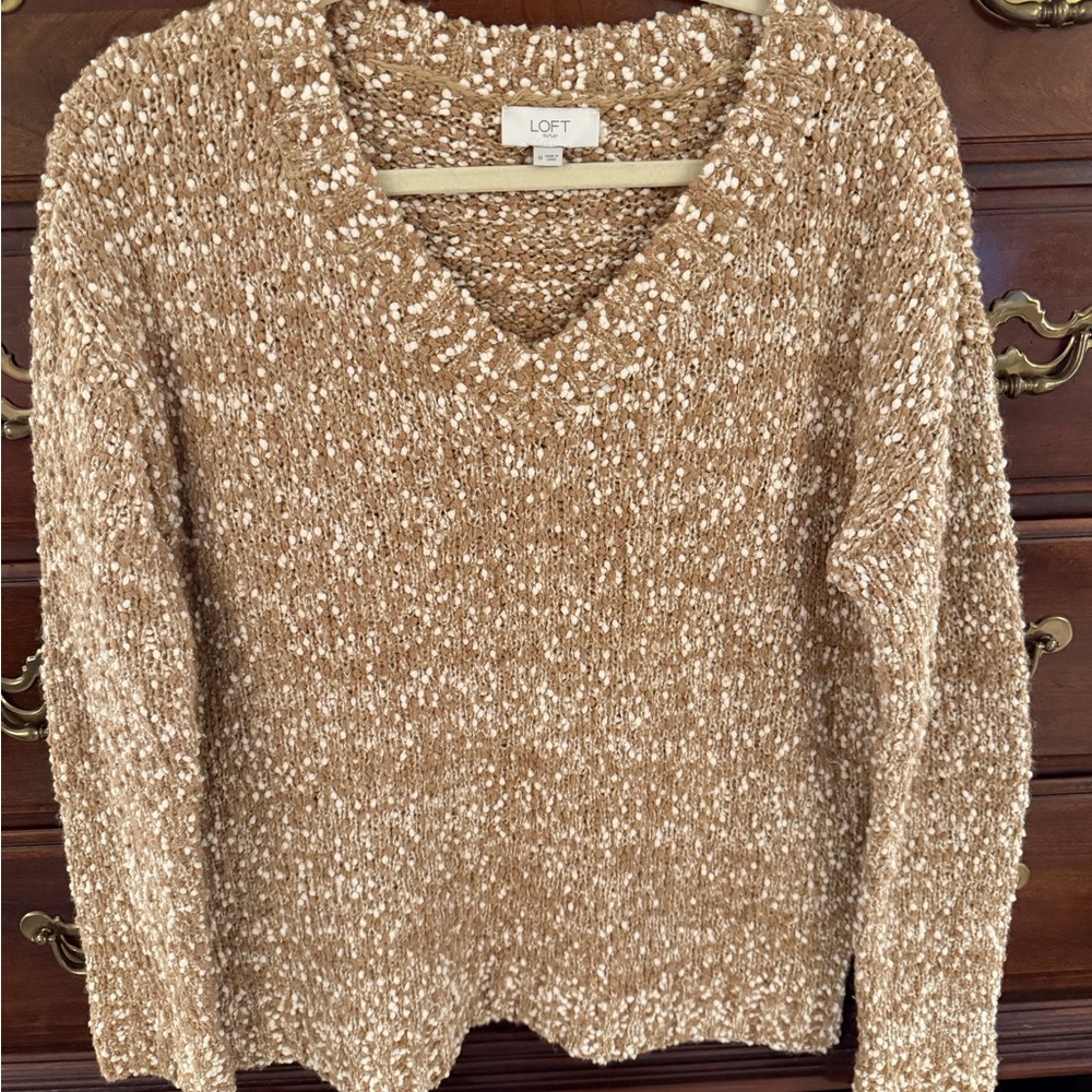 LOFT Women's Speckled Tan V-Neck Sweater